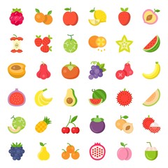 Cute fruit and berries, flat icon set 2