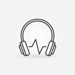 Modern headphones with sound wave vector icon in thin line style