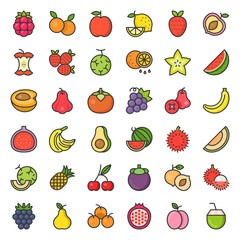 Cute fruit and berries filled outline icon set 2