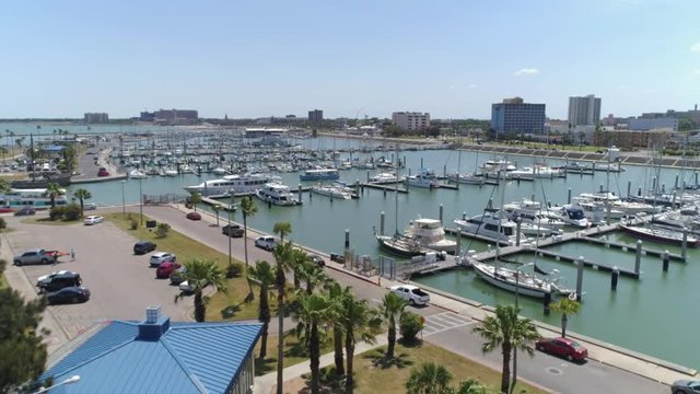 Aerial view of yahts off the coast of Corpus Chriti beach area. 