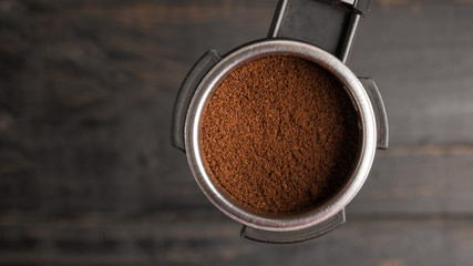 Grinded coffee beans, top view