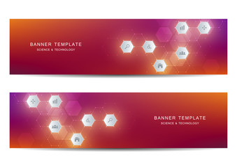 Science, medical and technology banners. Molecular and chemical structure backgrounds.