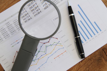 Analyse mit einen Stift und Lupe