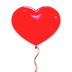 Red balloon. Vector illustration. Realistic red helium balloon. Heart shape. Isolated on white background.