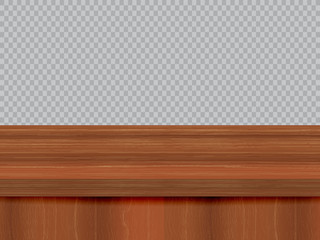 Wood table top on isolated background.Shelf;blackboard;wooden stand.Vector illustration.