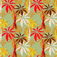 Fototapeta na wymiar Seamless pattern with coconut palm trees, pineapples