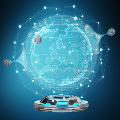 Globe network hologram projector with digital connection 3D rendering