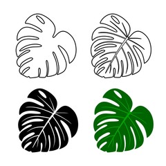 Green leaf monstera. Tropical leaves. Silhouettes of monstera leaf isolated on white background. Vector illustration. © helenfox