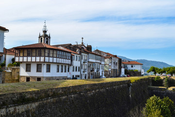 Obraz premium Typical old houses inside of the fortress walls of the Valença's old quarter, Portugal