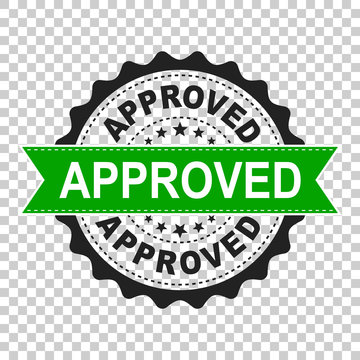 Approved seal stamp vector icon. Approve accepted badge flat vector illustration. Business concept pictogram on isolated transparent background.