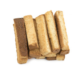 Indian Bakery Food Tea Time Sweet Dry Toast Snack Also Know As Indian Toast Snack, Toasted, Bread, Long Toast, Mawa Toast isolated on White Background