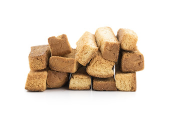 Indian Bakery Food Tea Time Sweet Dry Toast Snack Also Know As Indian Toast Snack, Toasted, Bread, Long Toast, Mawa Toast isolated on White Background