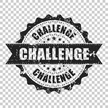Challenge scratch grunge rubber stamp. Vector illustration on isolated transparent background. Business concept challenge stamp pictogram.