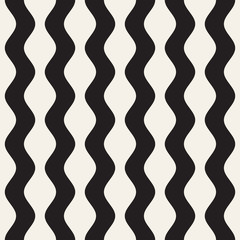 Vector seamless black and white wavy lines pattern. Abstract geometric background design.