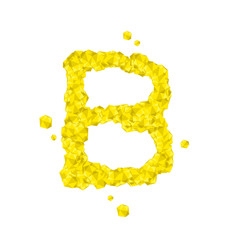 Alphabet Crystal diamond 3D virtual set letter B illustration Gemstone concept design yellow color, isolated on white background, vector eps 10