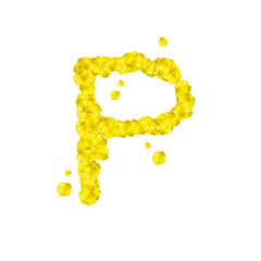 Alphabet Crystal diamond 3D virtual set letter P illustration Gemstone concept design yellow color, isolated on white background, vector eps 10