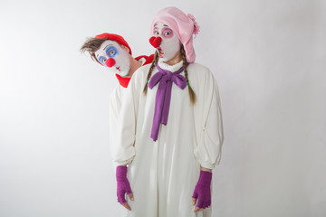 mime boy and mime girl show surprise. Human emotions