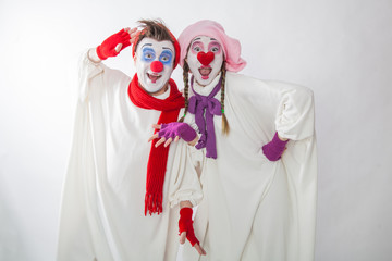 mime girl and mime boy show surprise. Human emotions