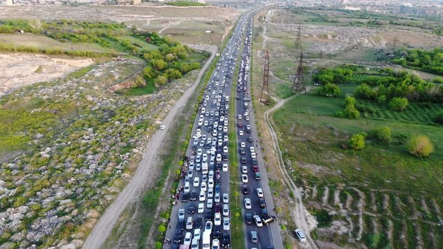 Aerial View Of The Traffic Jam On Highway Because Of Accident