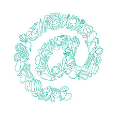 At sign symbol Vegetable pattern set illustration kids hand drawing concept design green color, isolated on white background, vector eps 10