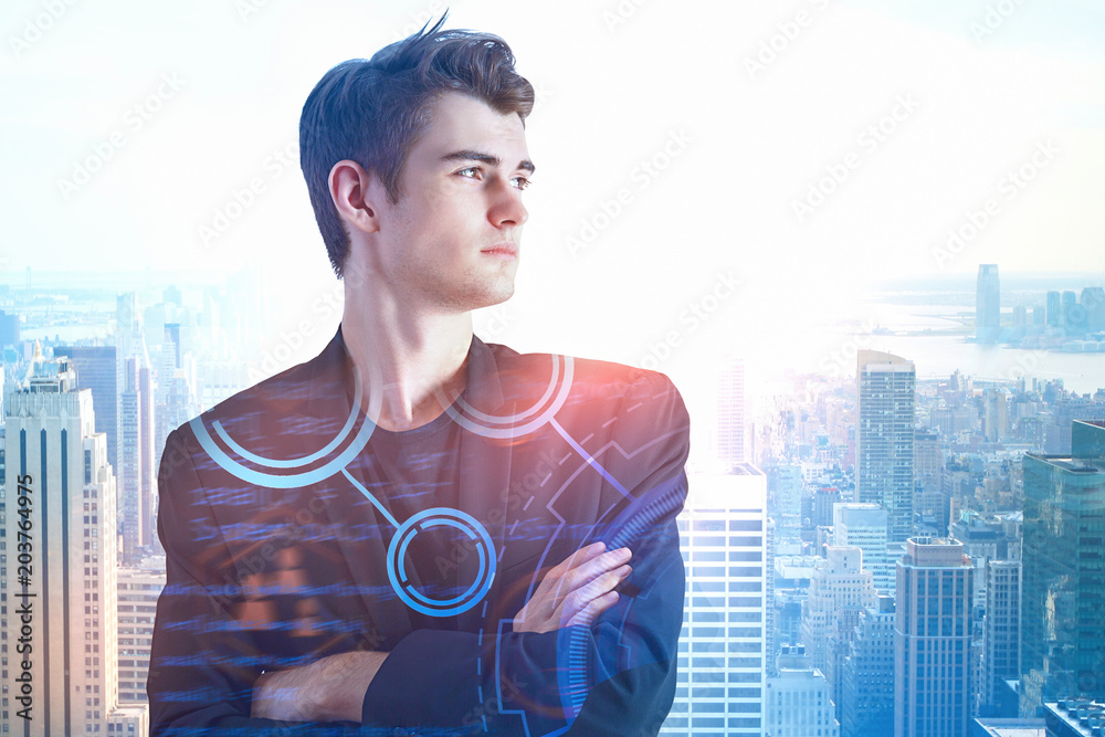 Poster businessman with coding