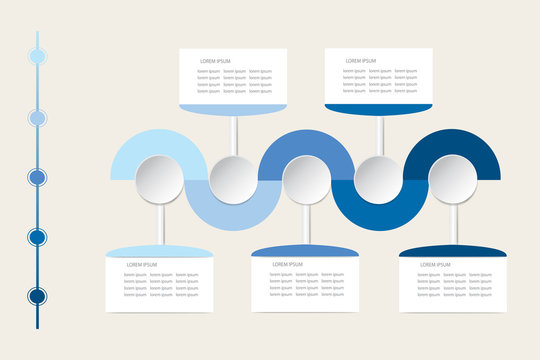 Modern infographic labels as wavy waves in shadows of blue color with rectangles, circles and timeline ready for your text.  
