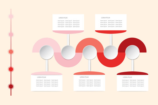 Modern infographic vector as wavy waves in shadows of red color