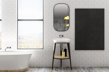 Contemporary bathroom interior with empty banner