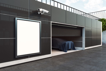 Garage with empty ad poster