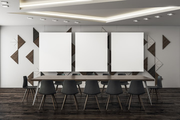 Stylish meeting room with billboard