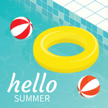 hello summer isometric pool float Beach ball vector