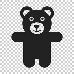 Teddy bear plush toy icon. Vector illustration on isolated transparent background. Business concept bear pictogram.