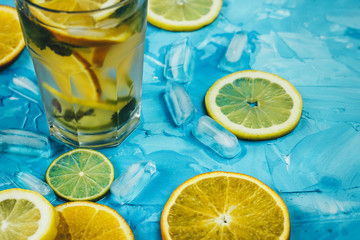 lemonade or cocktail of citrus with mint and ice