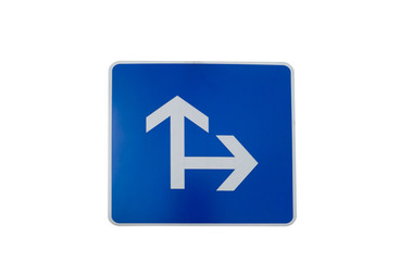 blue Traffic Signs  “Go straight and turn right ” on White background . 