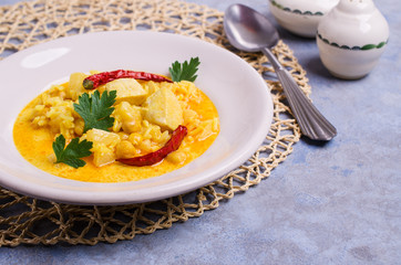 Traditional spicy soup with rice