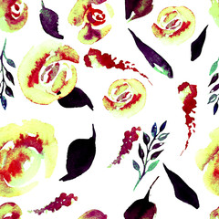 Watercolor Floral Repeat Pattern. Can be used as a Print for Fabric, Background for Wedding Invitation