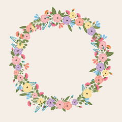 Colorful Flower Wreath - Spring Time Illustration - vector eps10