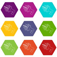 Loudspeaker icons 9 set coloful isolated on white for web