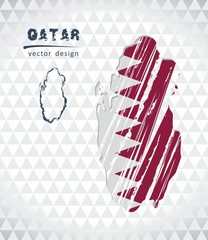 Qatar vector map with flag inside isolated on a white background. Sketch chalk hand drawn illustration