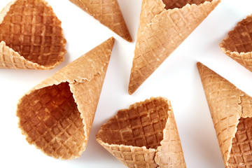 waffle ice cream cone isolated on white background