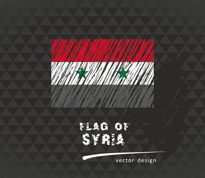 Syria flag, vector sketch hand drawn illustration on dark grunge background