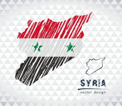 Map of Syria with hand drawn sketch pen map inside. Vector illustration