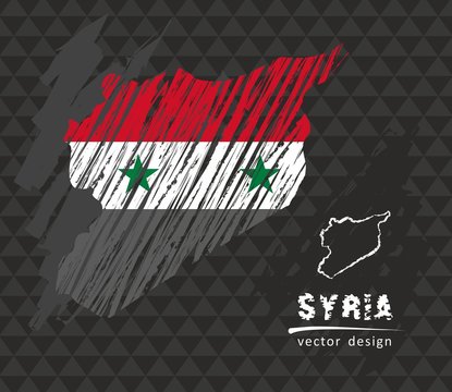 Syria national vector map with sketch chalk flag. Sketch chalk hand drawn illustration