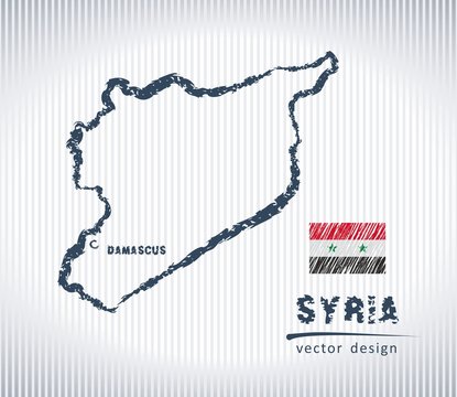 Syria vector chalk drawing map isolated on a white background