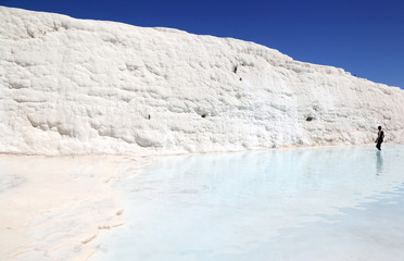 Fototapeta na wymiar Pamukkale - Calcium deposits from natural thermal springs, Turkey