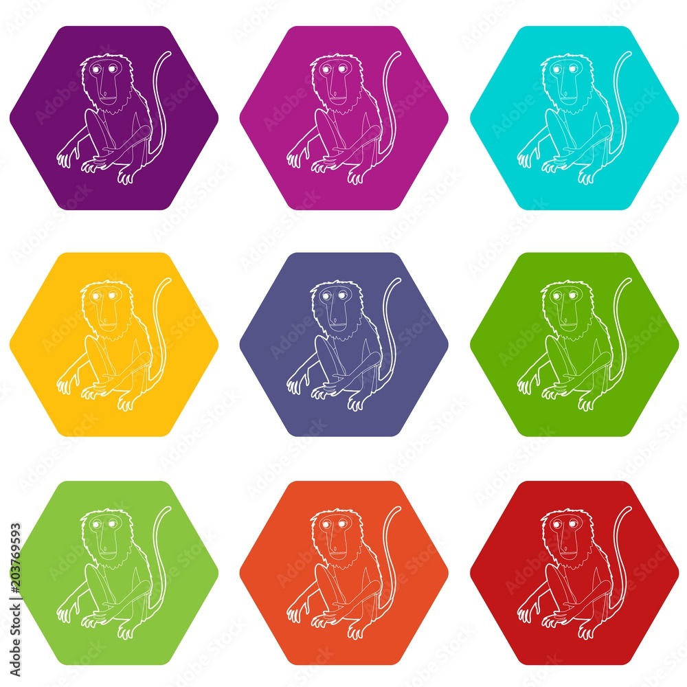 Wall mural sitting monkey icons 9 set coloful isolated on white for web - Wall murals