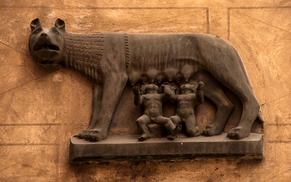 The kids; Romulus and Remus and their adoptive mother in a wall in Verona