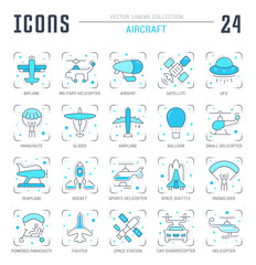 Set Blue Line Icons of Aircraft.