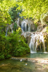 Obraz premium beautiful krushuna travertine waterfalls, northeast bulgarian, maarata reservation park near lovech