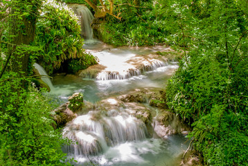 beautiful krushuna travertine waterfalls, northeast bulgarian, maarata reservation park near lovech